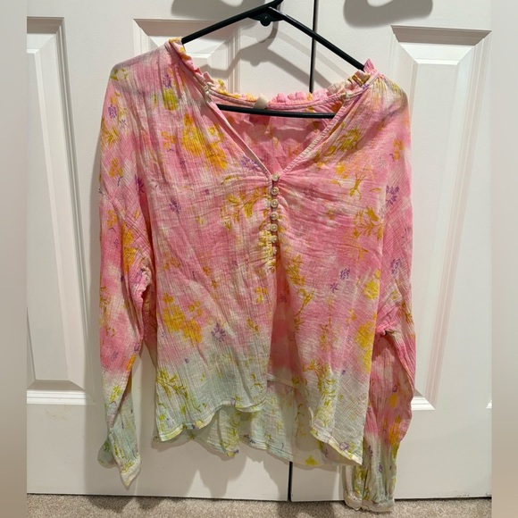 Pilcro Pink Floral Boho Peasant Blouse - Size M - Picture 6 of 7
